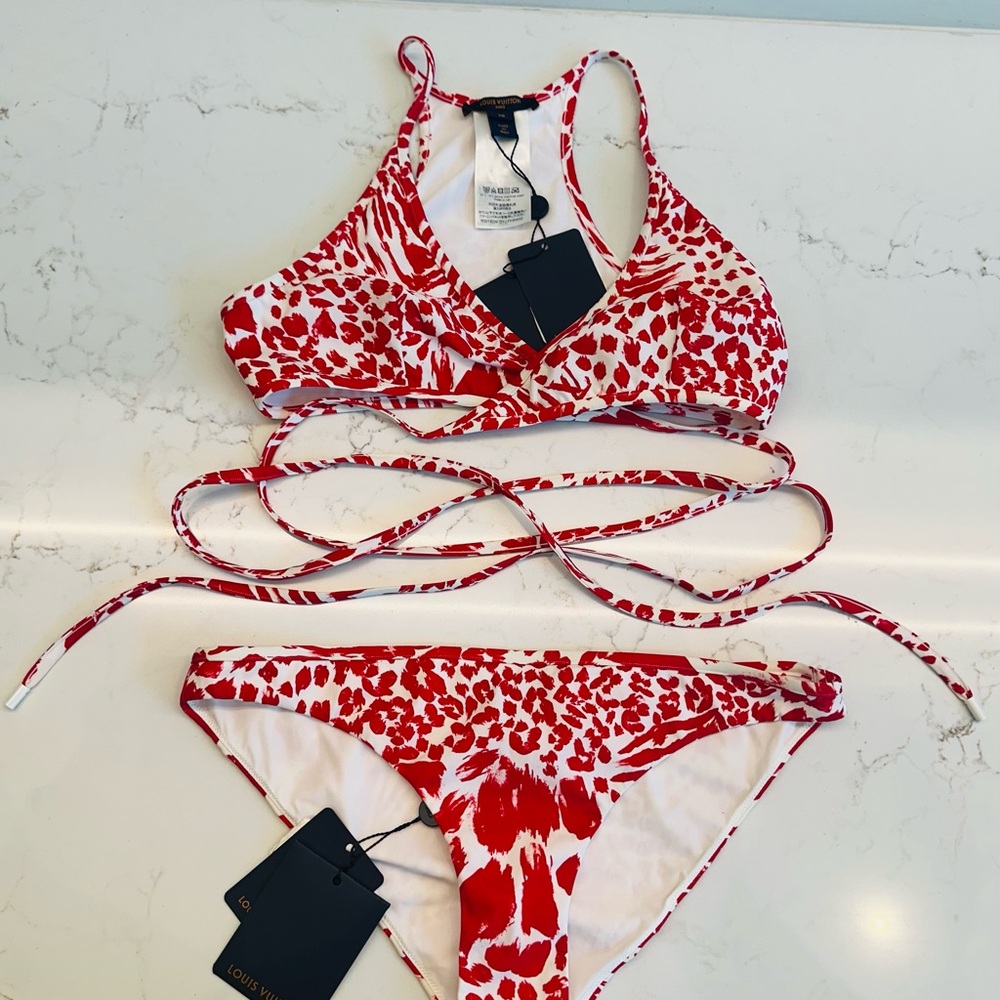 Louis Vuitton Red and White Bikini Set